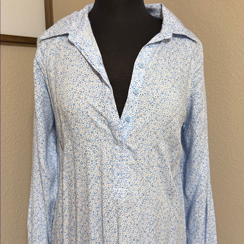 Elegant Blue Floral Women's Dress